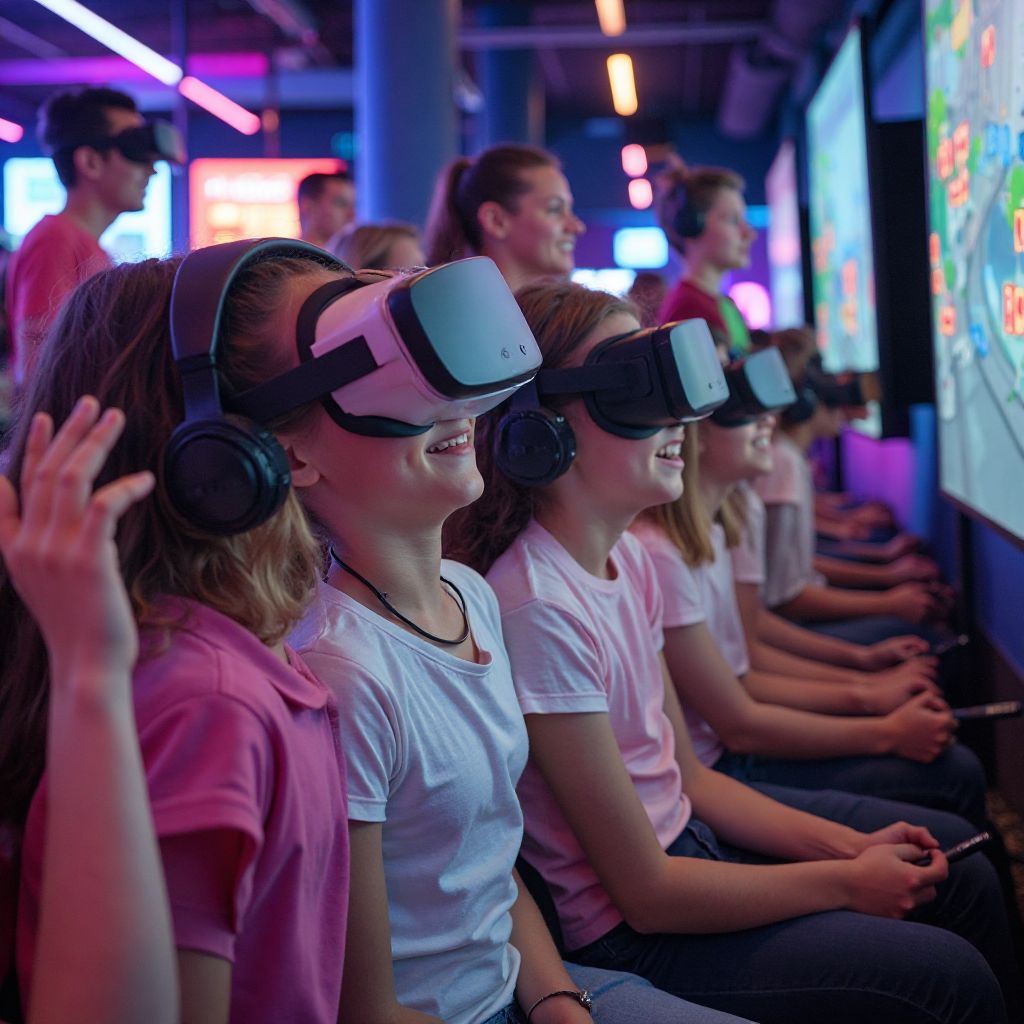 Children enjoying VR gaming experiences at PlayWorld Expo