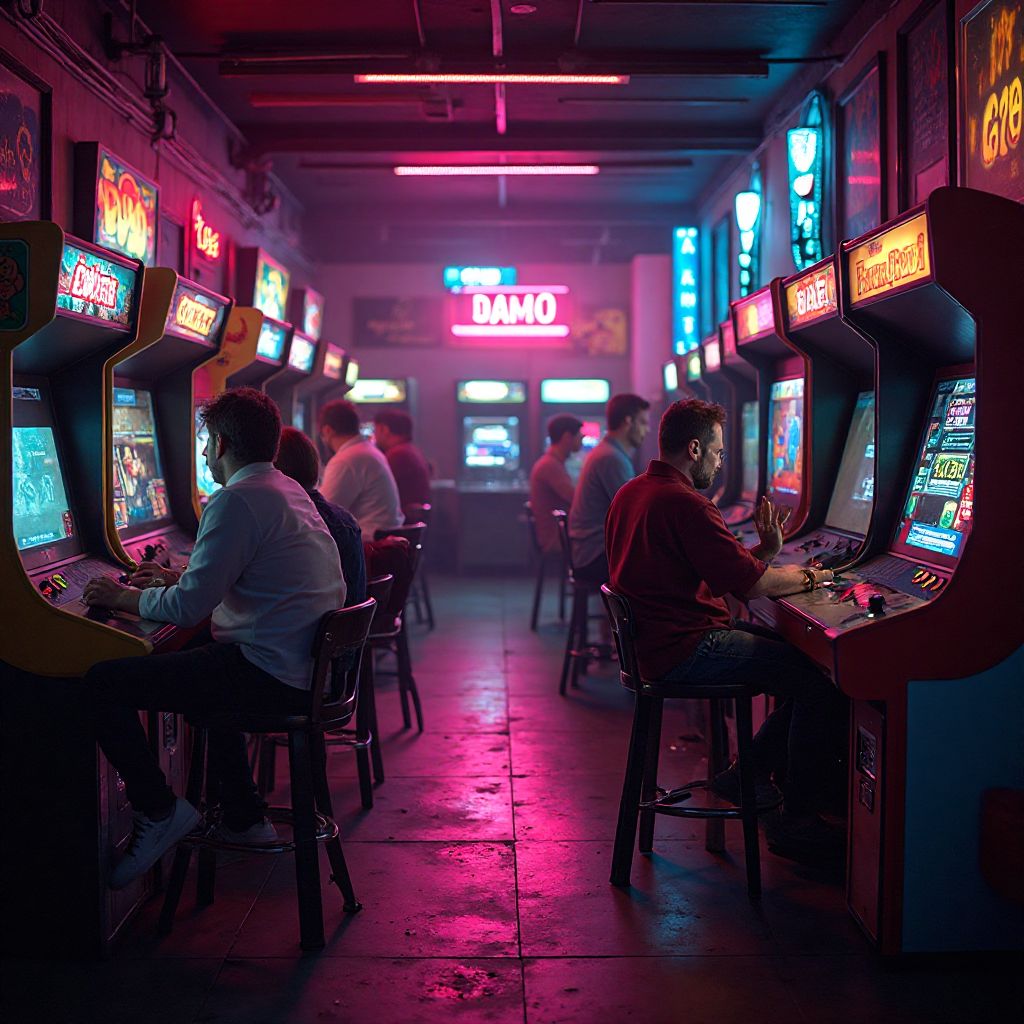 Retro arcade gaming zone with classic machines